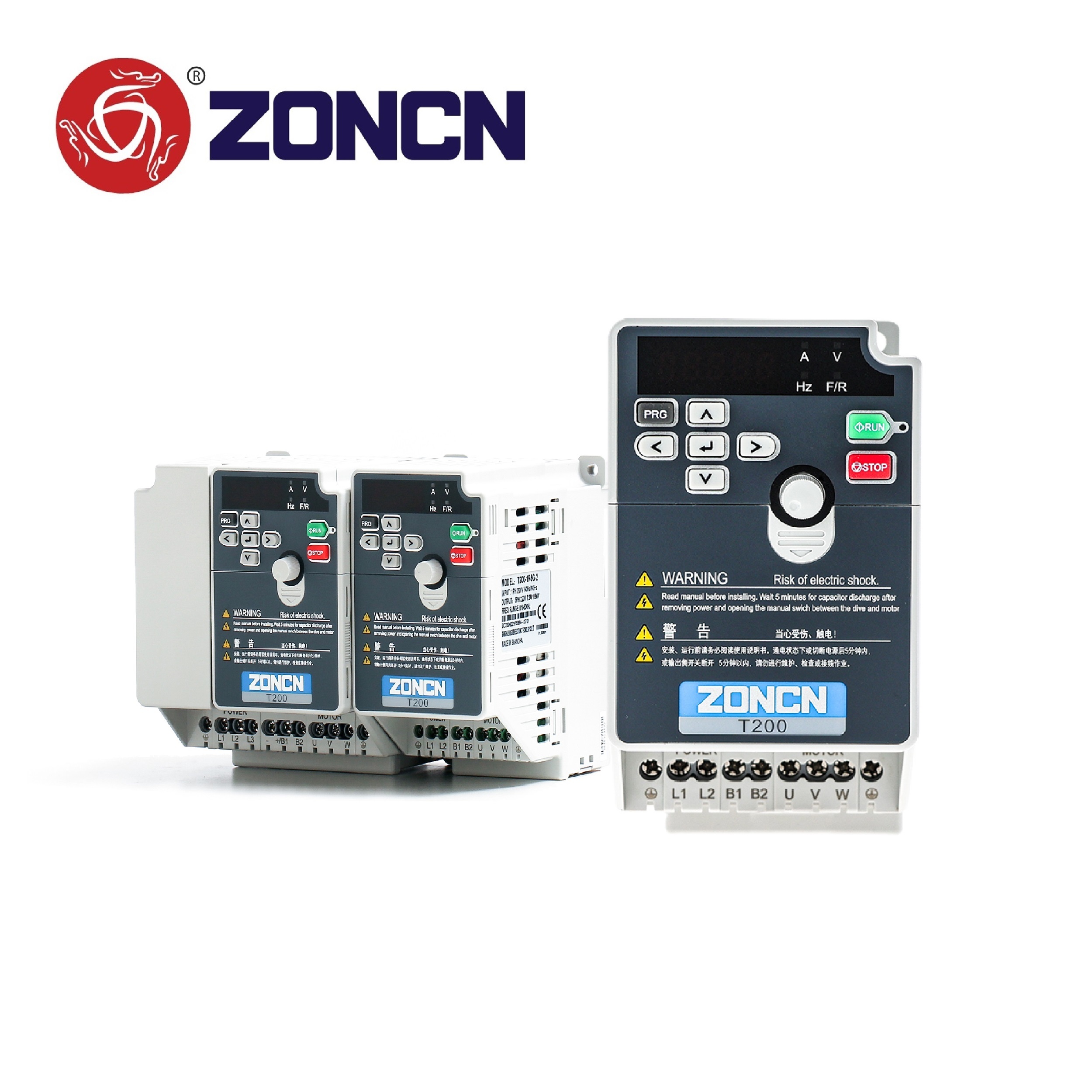 ZONCN T200 VFD Drive Variable Speed Drive with 0.4kW-220kW Power Range Built-in EMC Filter and STO Function